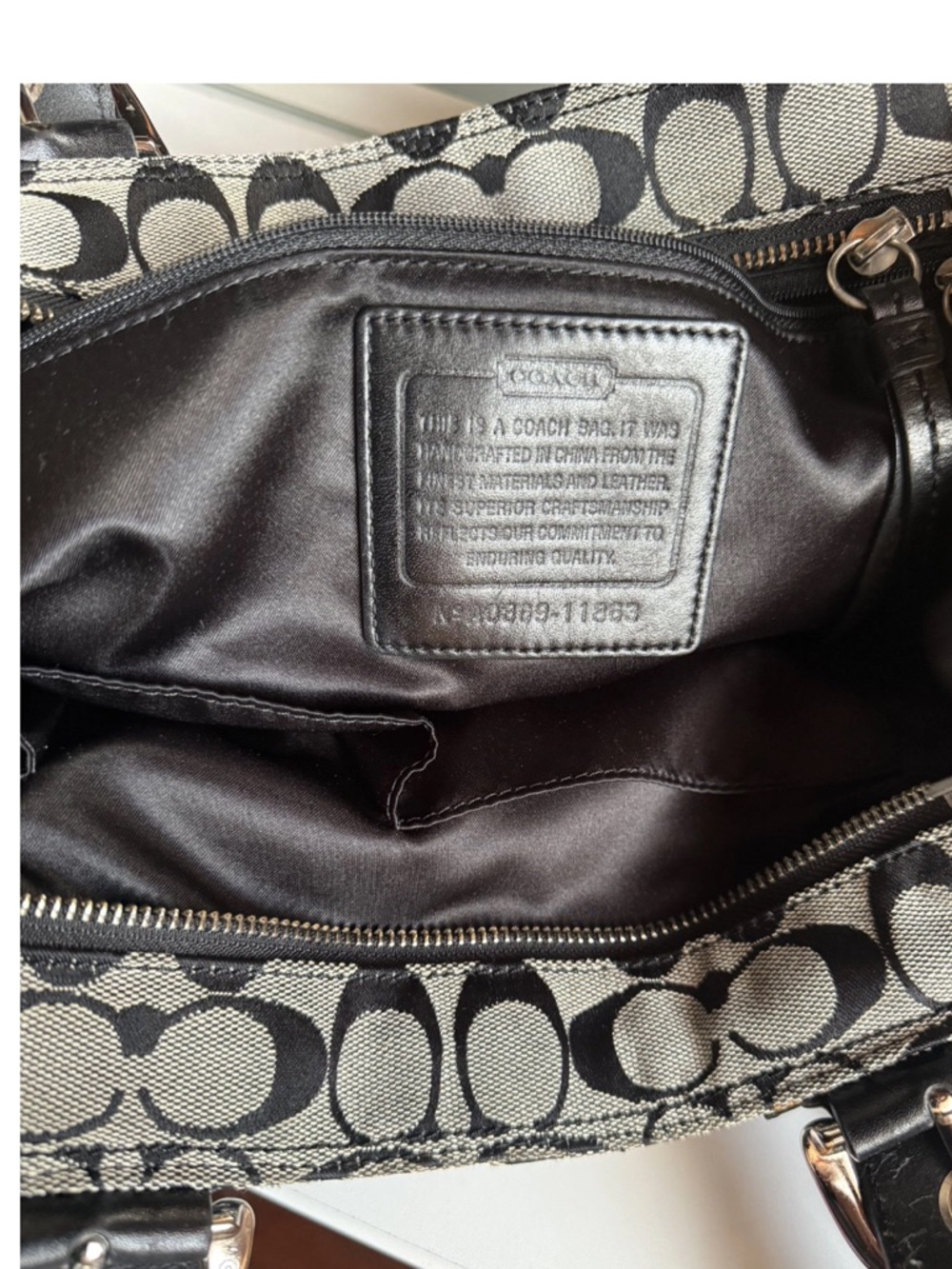 Coach Black and Gray Signature Canvas Shoulder Bag - Picture 6 of 9